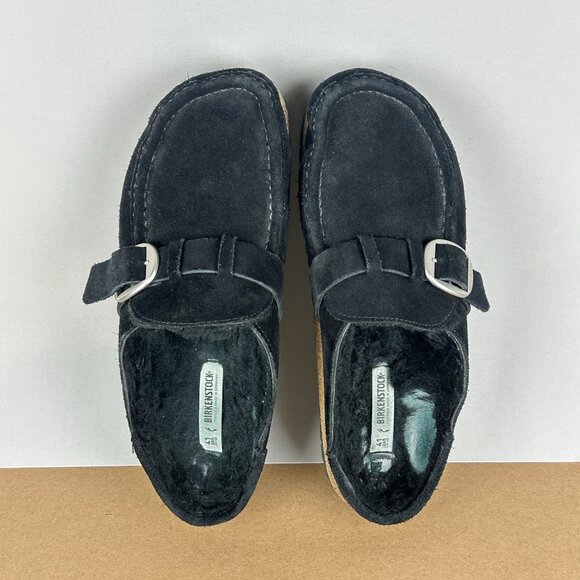 Birkenstock Buckley Suede Shearling Lined Mule Clogs Womens 10 Black Slip On - Picture 5 of 11